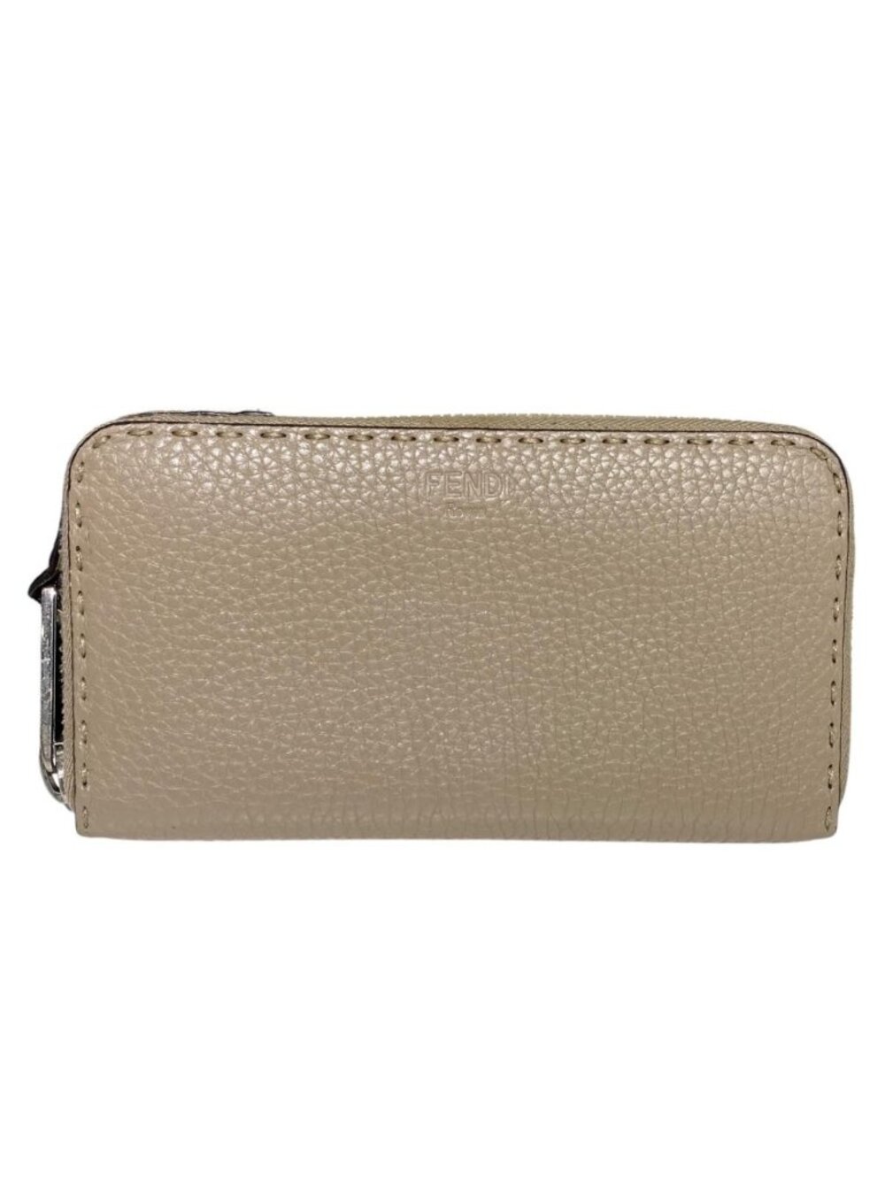 Fendi Wallet Selleria Zip Around Gray Beige Leather